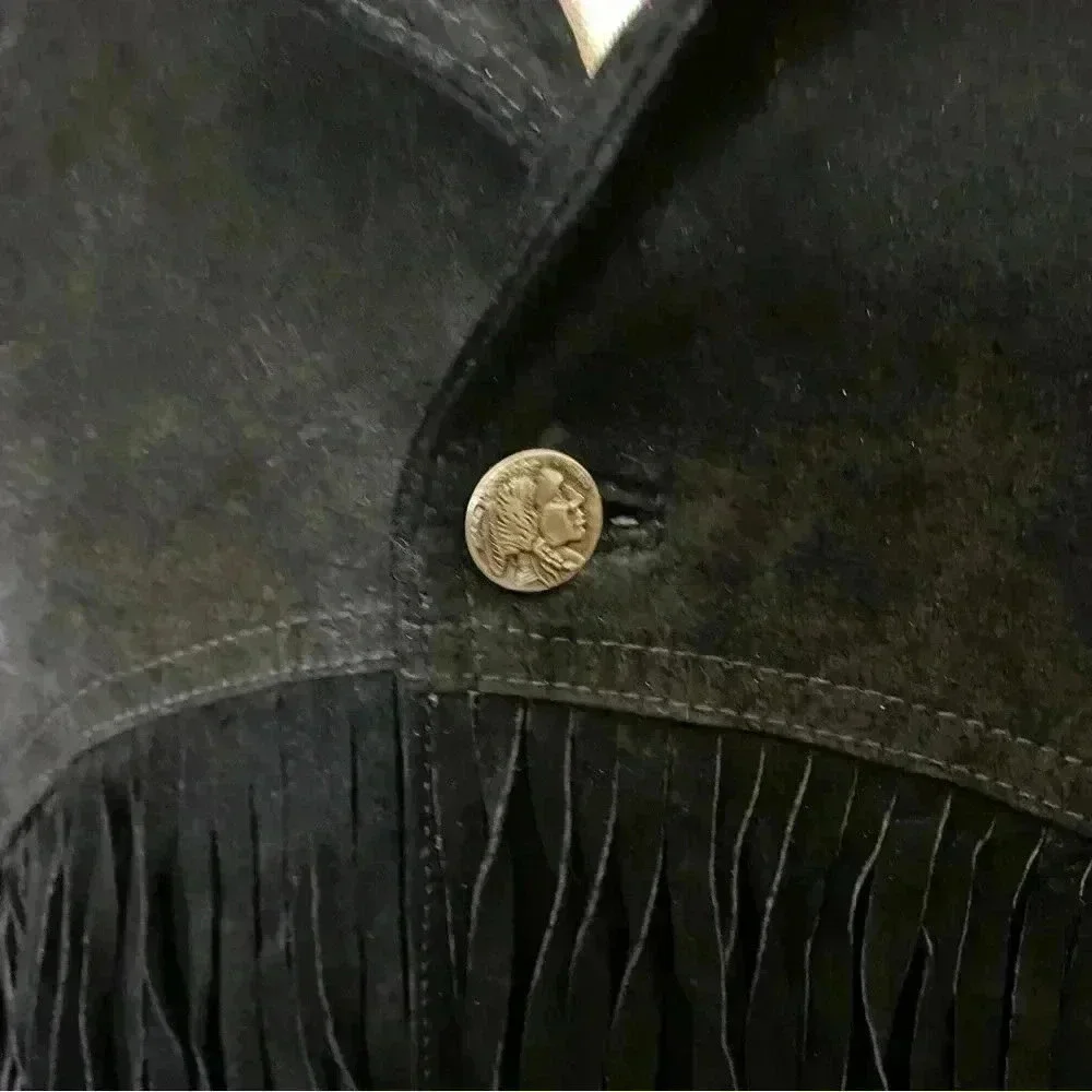 Vintage 90s Minnetonka Western Suede Fringe Jacket Relaxed Fit With Tags Men’s L